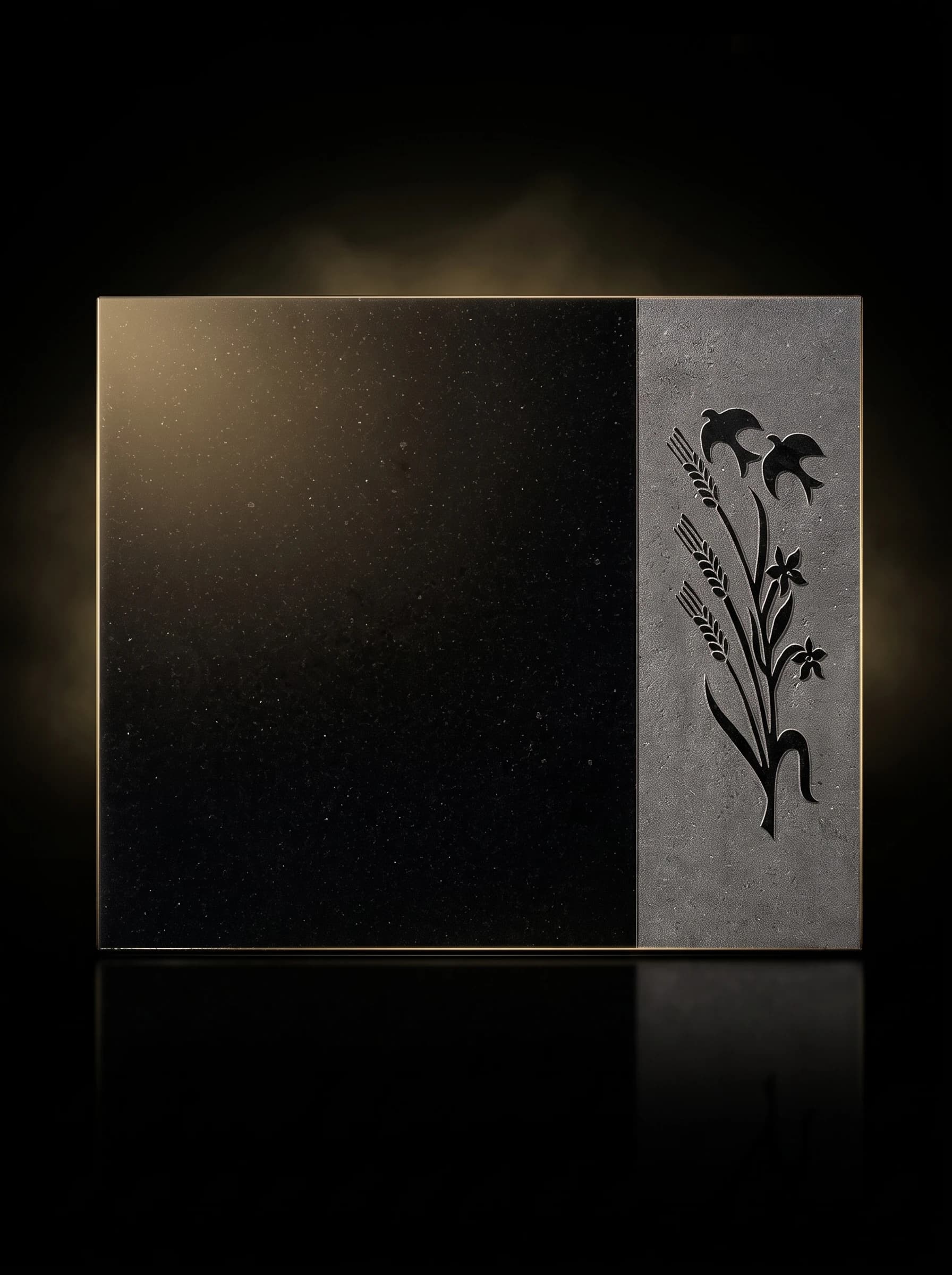 Häll med blomdekor i svart granit
