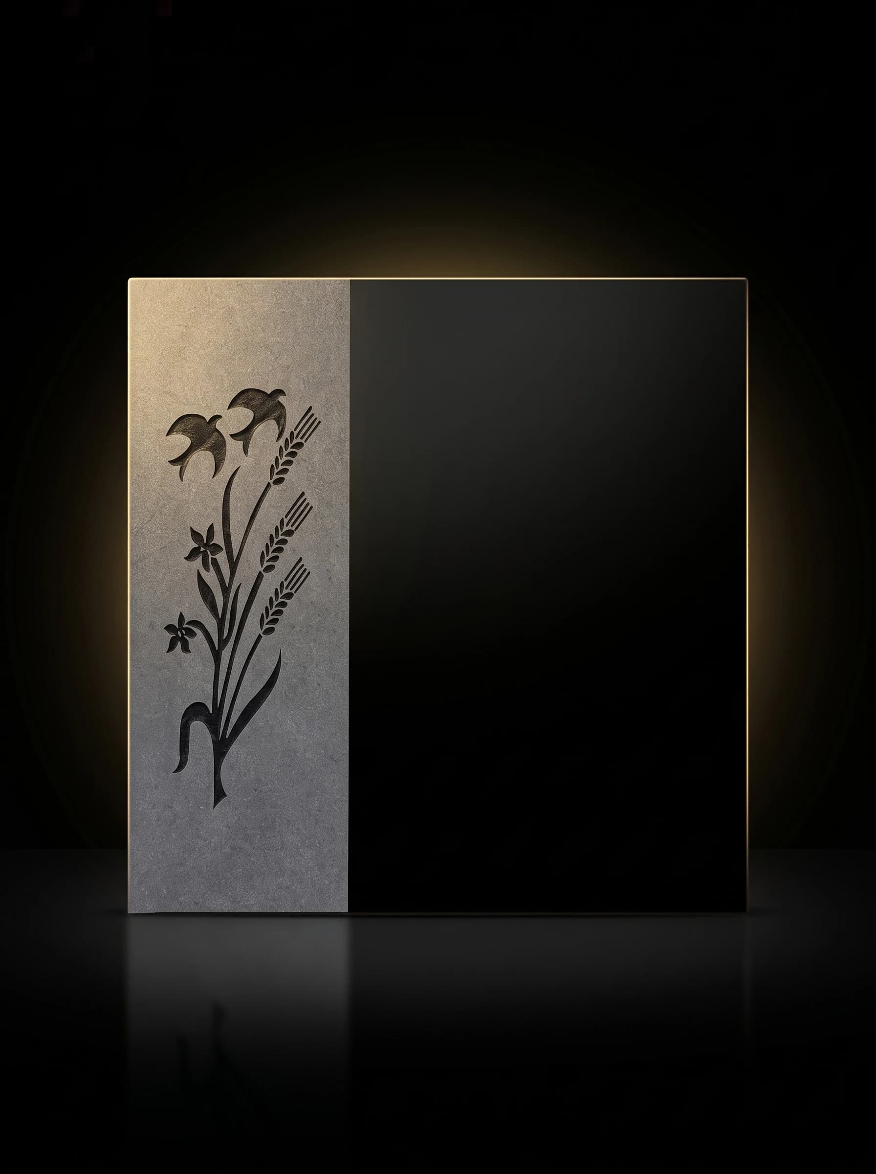 Häll med blomdekor i svart granit